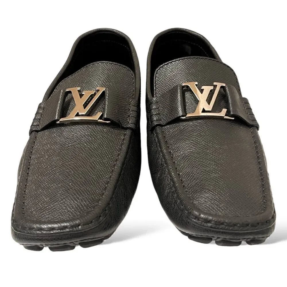 Mens LOUIS VUITTON Leather Drivers with Silver Tone Metal LV Motif |Size: 11M|